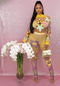4pcs Flower Patch Top And Leggings Set